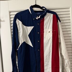 Wrangler Blue White Red Western Flag Button-Up Shirt